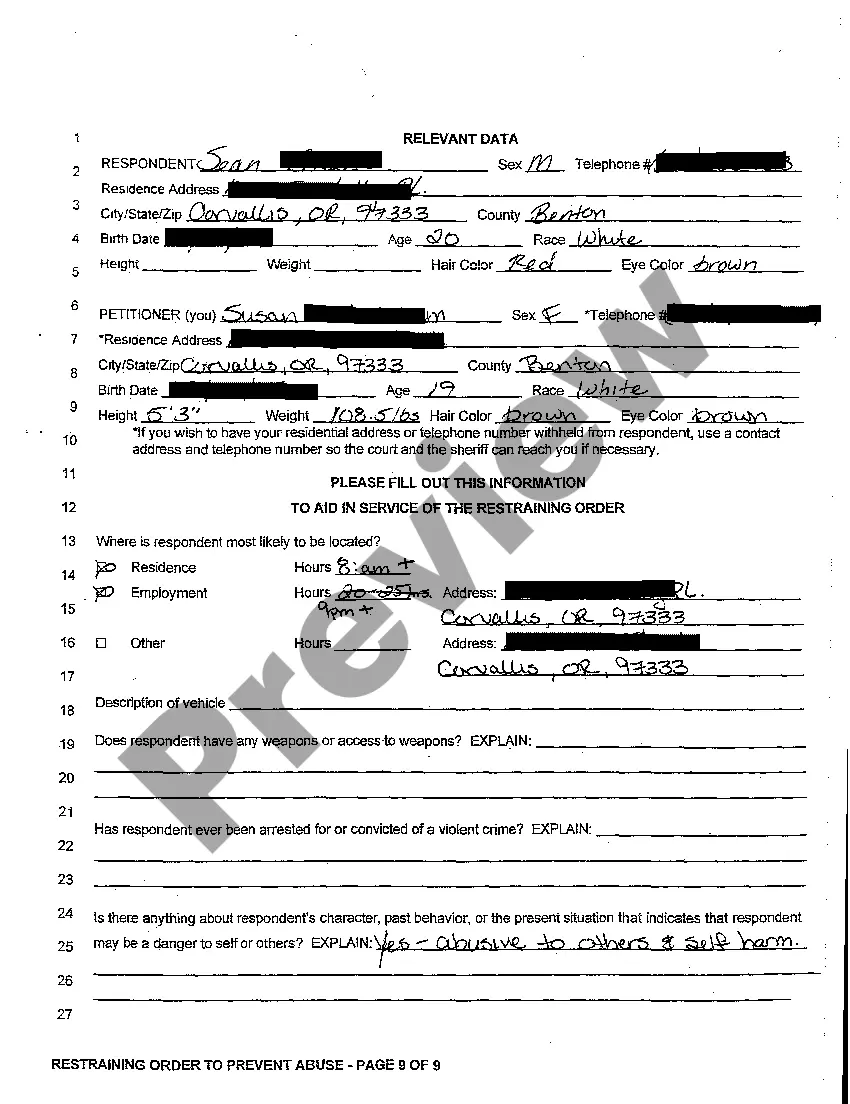 Preview A02 Restraining Order to Prevent Abuse