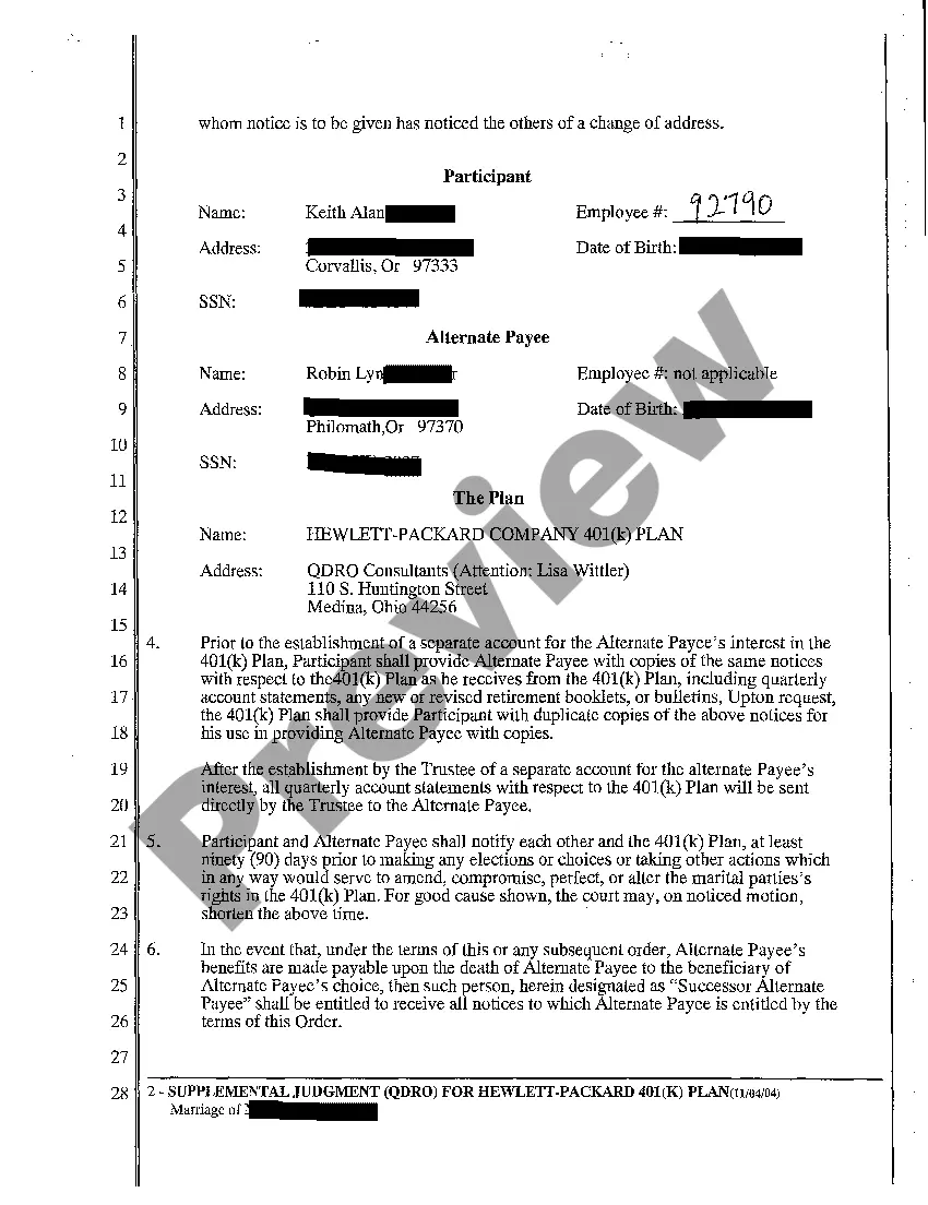 Preview A04 Supplemental Judgment For Hewlett Packard Company 401K Plan