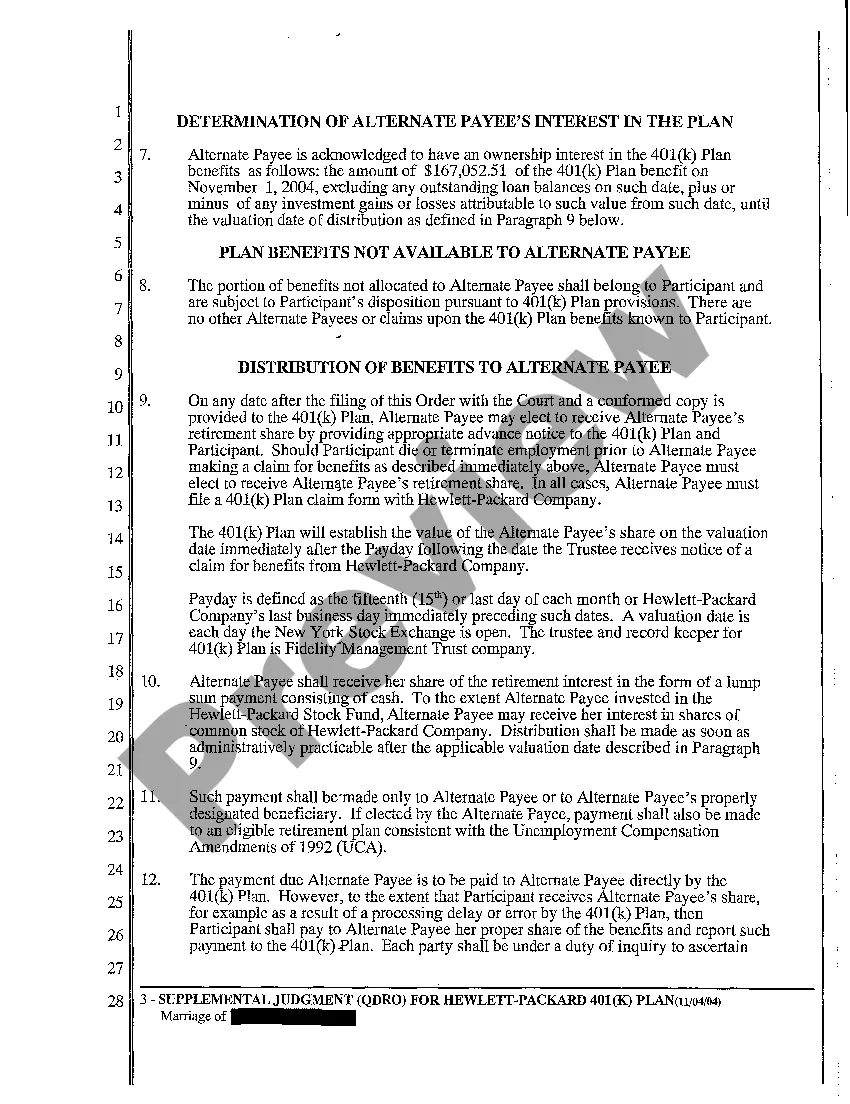 Preview A04 Supplemental Judgment For Hewlett Packard Company 401K Plan