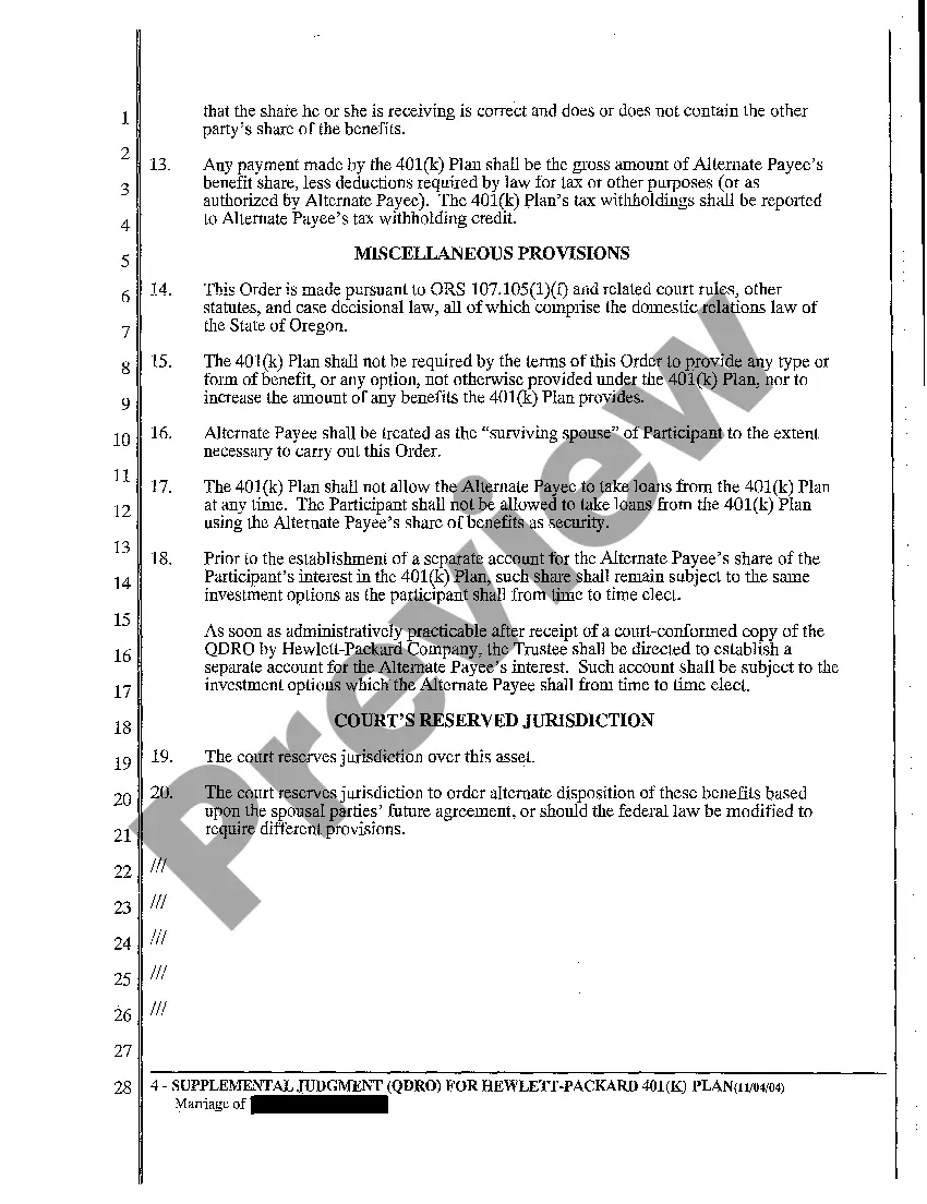 Preview A04 Supplemental Judgment For Hewlett Packard Company 401K Plan