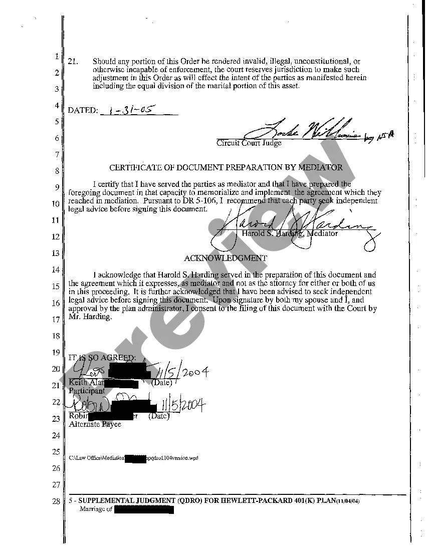 Preview A04 Supplemental Judgment For Hewlett Packard Company 401K Plan