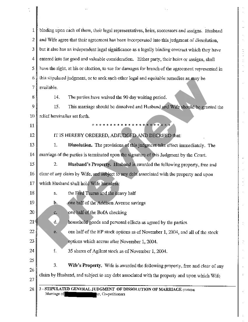 Get A05 Stipulated General Judgment of Dissolution of Marriage and Money Award Preview A05 Stipulated General Judgment of Dissolution of Marriage and Money Award