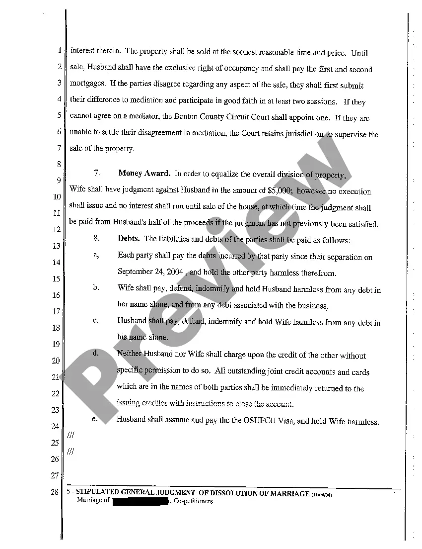 Get A05 Stipulated General Judgment of Dissolution of Marriage and Money Award Preview A05 Stipulated General Judgment of Dissolution of Marriage and Money Award