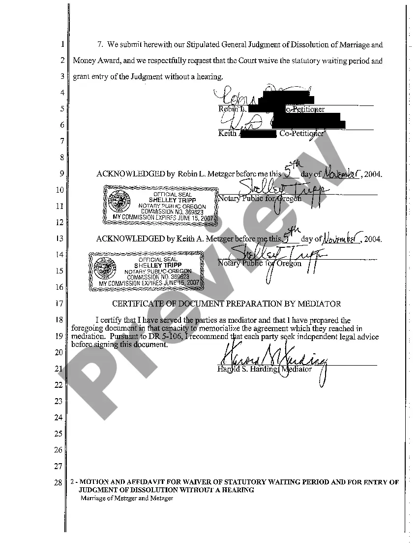 Get A03 Motion and Affidavit for Waiver of Statutory Waiting Period and For Entry of Stipulated Judgment of Dissolution Preview A03 Motion and Affidavit for Waiver of Statutory Waiting Period and For Entry of Stipulated Judgment of Dissolution