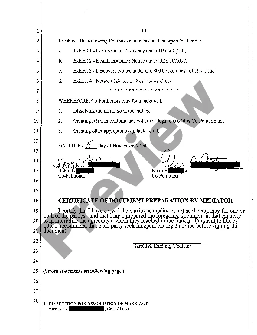 Get A01 Co-Petition for Dissolution of Marriage Preview A01 Co-Petition for Dissolution of Marriage
