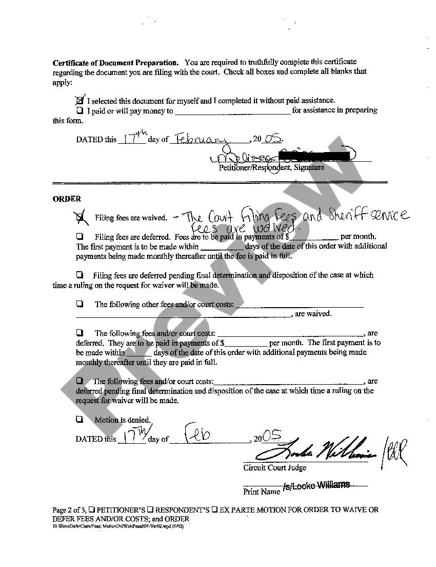 Get A01 Motion for Order to Waive and or Defer Fees and or Court Costs and Order Preview A01 Motion for Order to Waive and or Defer Fees and or Court Costs and Order