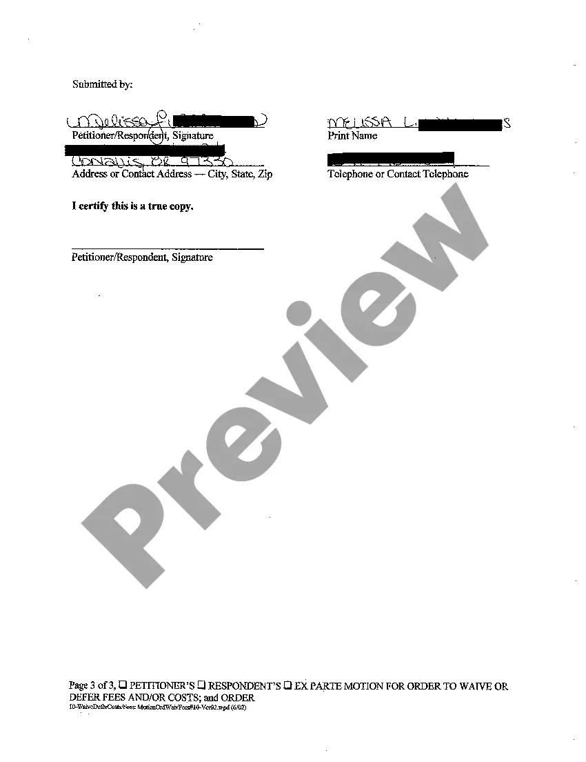 Get A01 Motion for Order to Waive and or Defer Fees and or Court Costs and Order Preview A01 Motion for Order to Waive and or Defer Fees and or Court Costs and Order