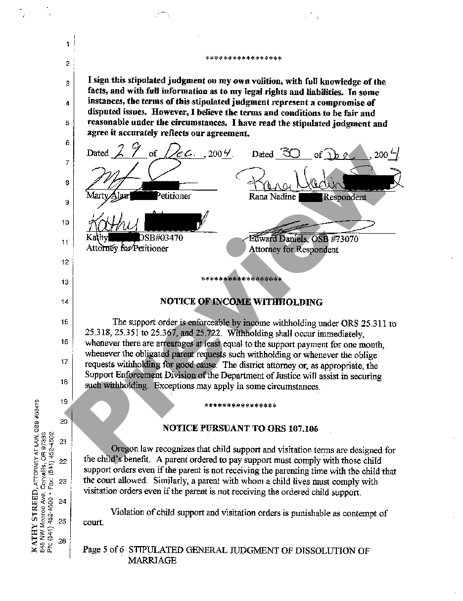 Oregon Stipulated General Judgment of Dissolution of Marriage | US ...