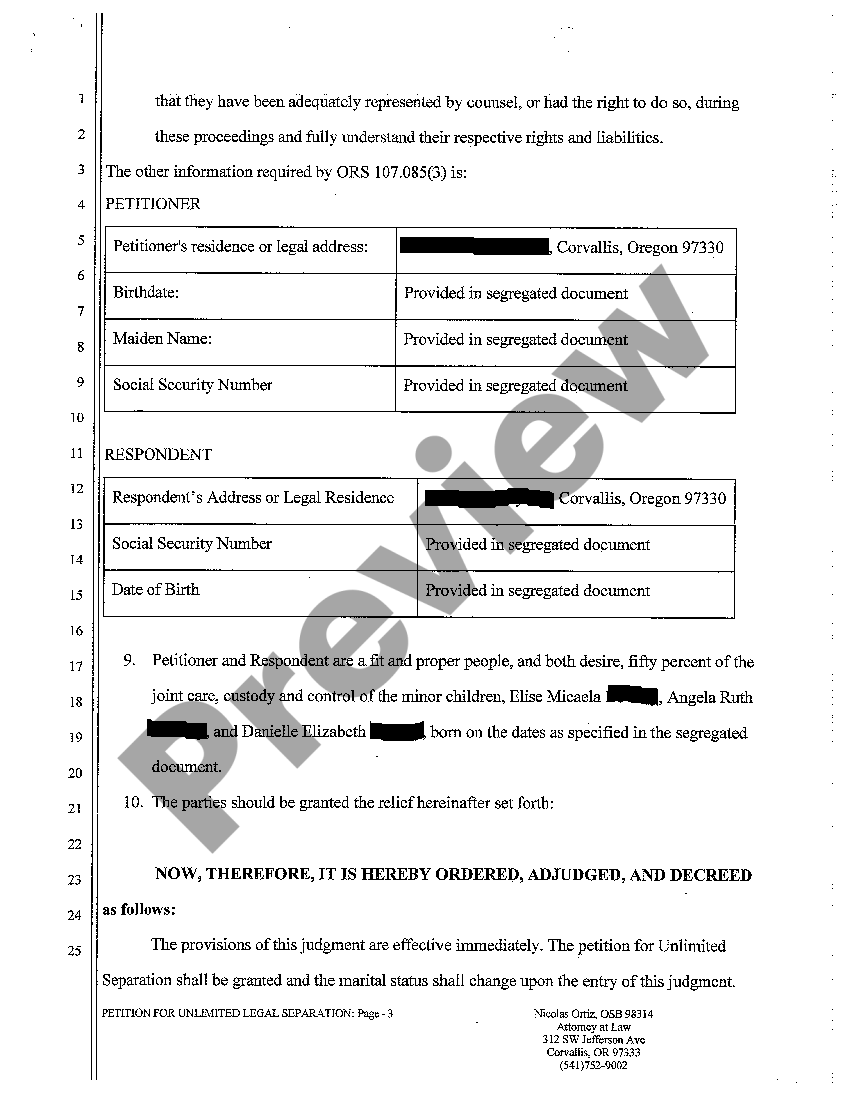 Oregon General Judgment for Unlimited Legal Separation US Legal Forms