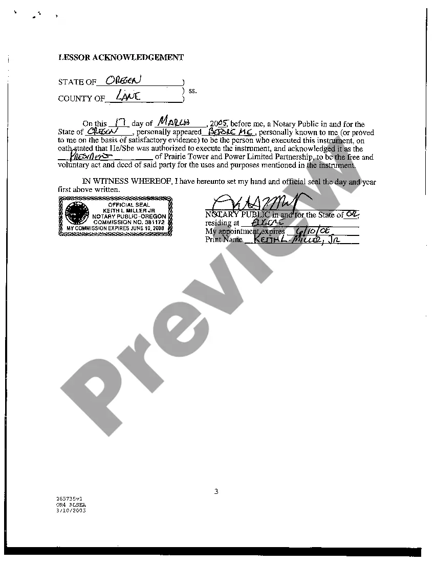 Preview Memorandum of Site Lease Agreement