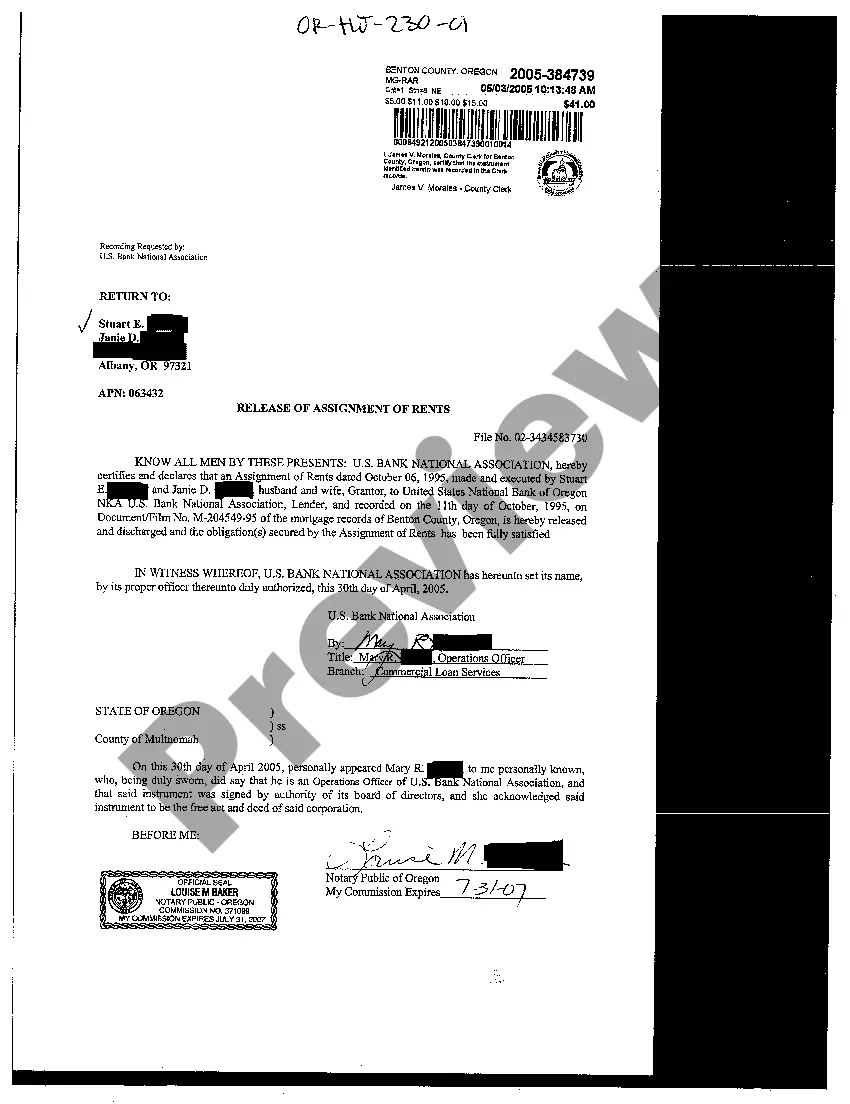 Preview Release of Assignment of Rents