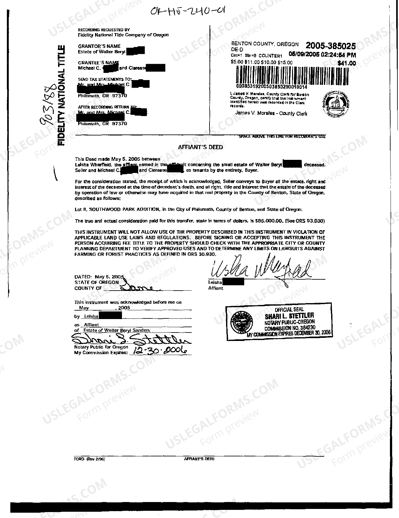 Oregon Affiants Deed Affiant S US Legal Forms