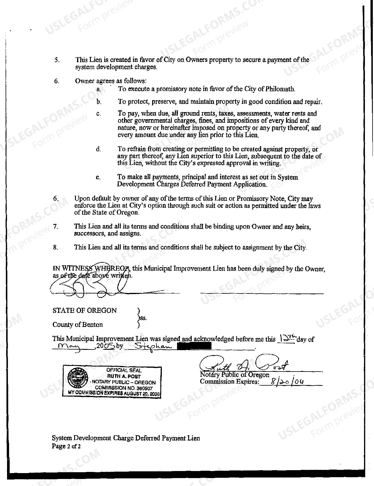 Preview Municipal Improvement Lien