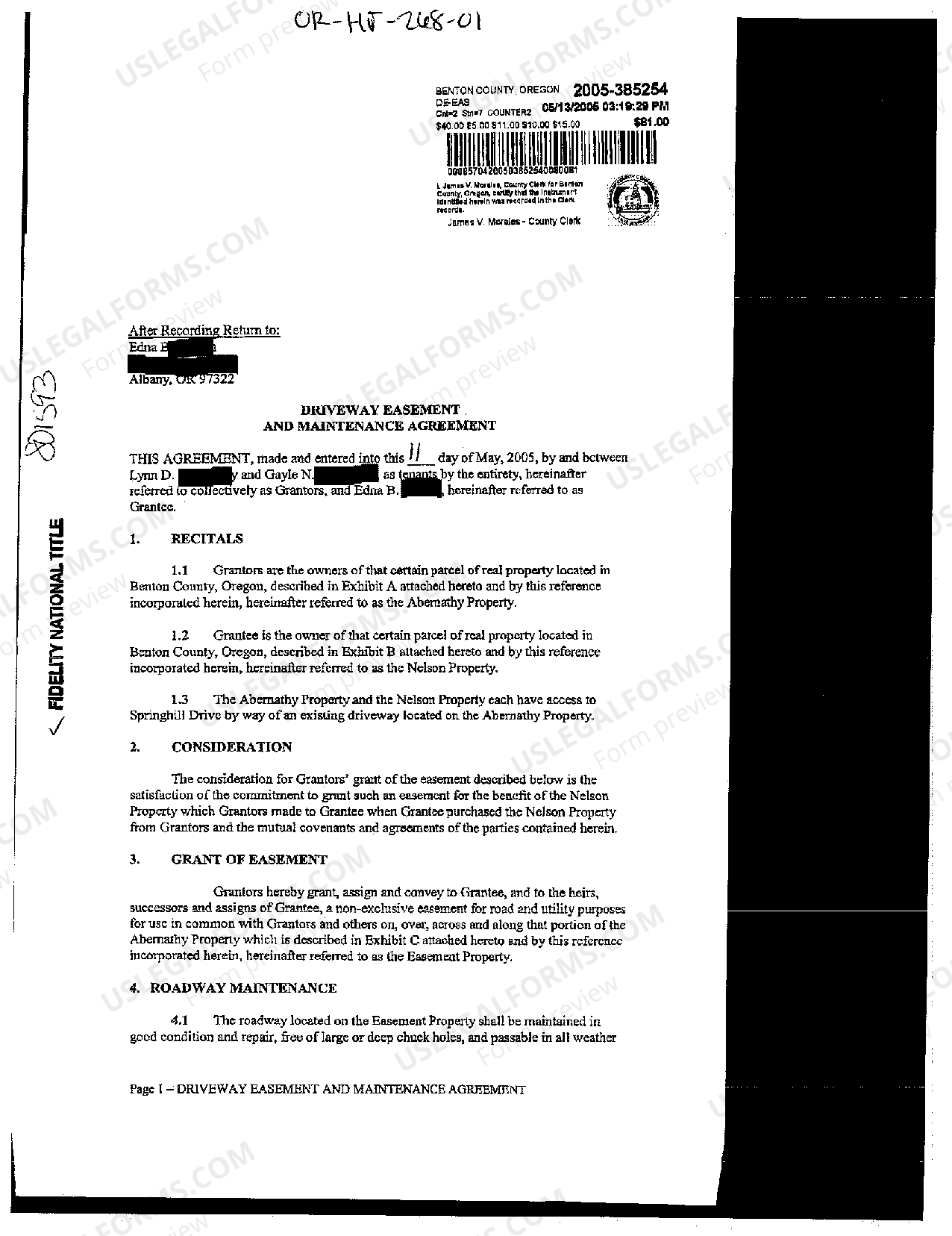 Easement Maintenance Agreement Form | US Legal Forms