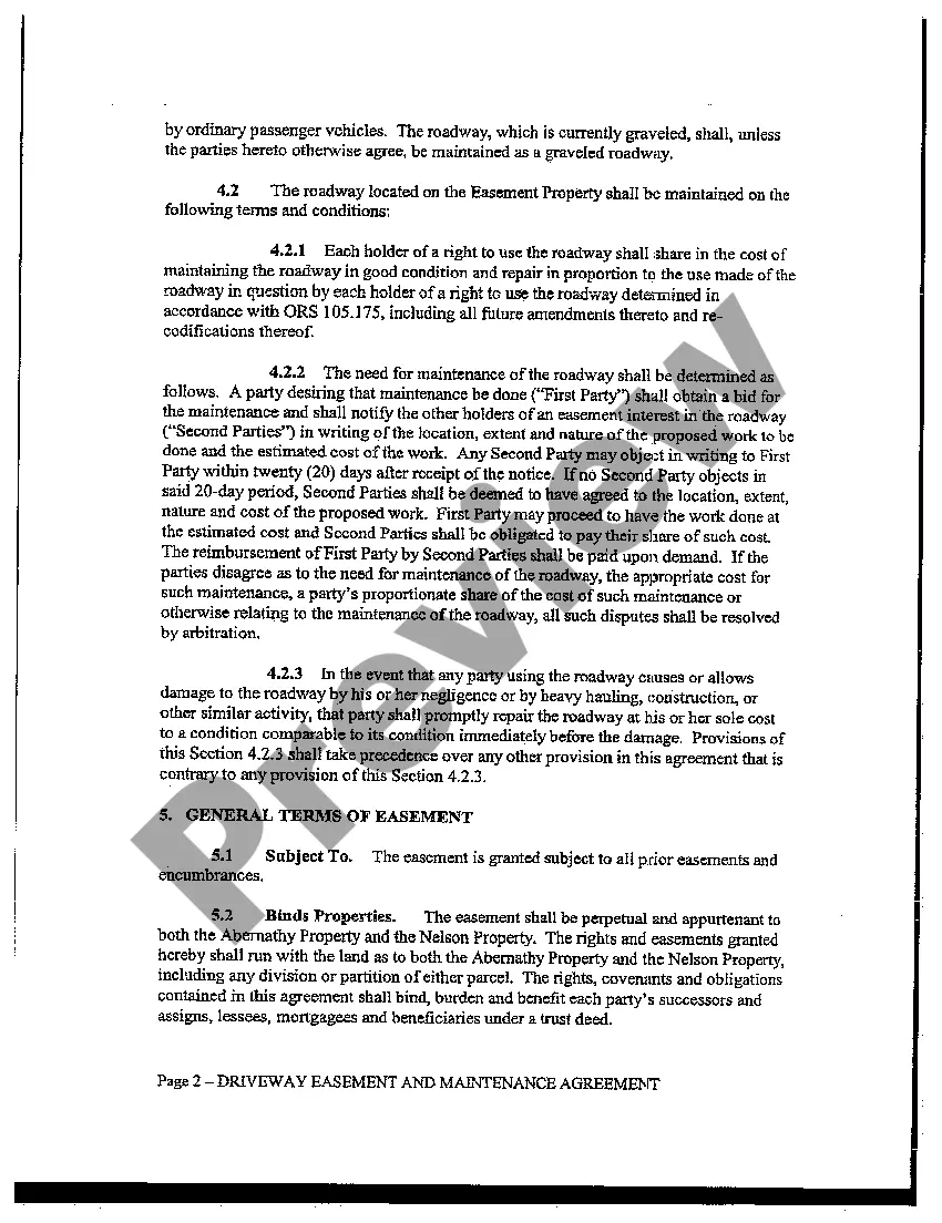Get Driveway Easement and Maintenance Agreement Preview Driveway Easement and Maintenance Agreement