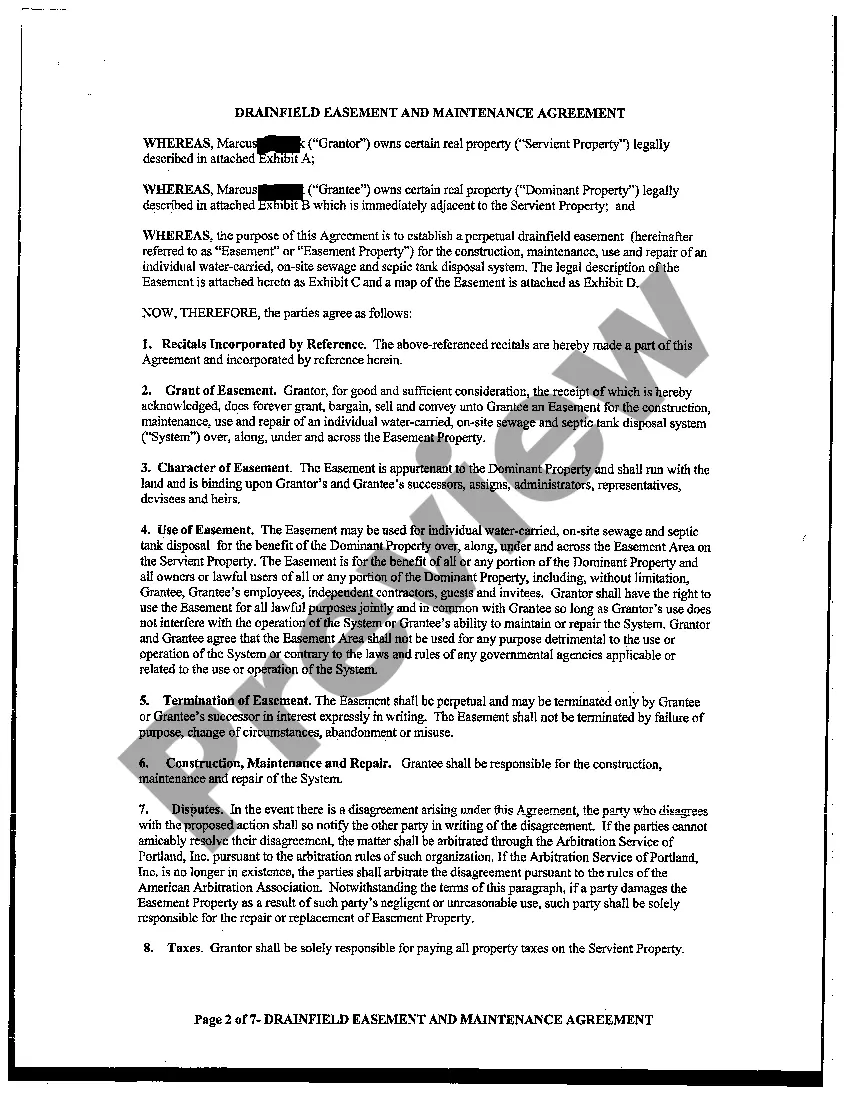 Preview Drainfield Easement and Maintenance Agreement
