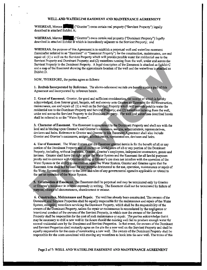 Get Well and Waterline Easement and Maintenance Agreement Preview Well and Waterline Easement and Maintenance Agreement