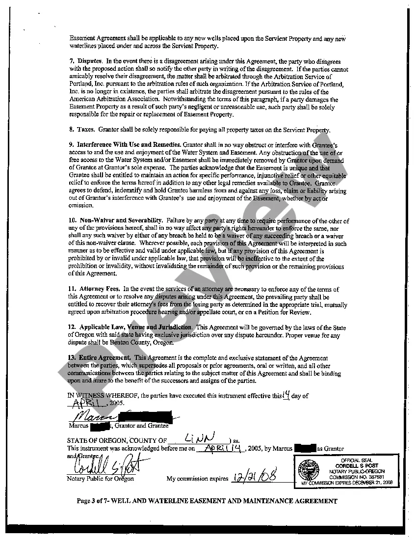 Get Well and Waterline Easement and Maintenance Agreement Preview Well and Waterline Easement and Maintenance Agreement