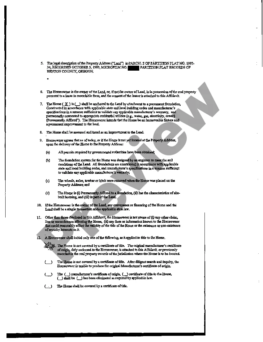 Get Manufactured Home Affidavit of Affixation Preview Manufactured Home Affidavit of Affixation