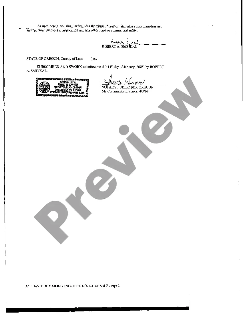 Preview Affidavit of Mailing Trustee's Notice of Sale