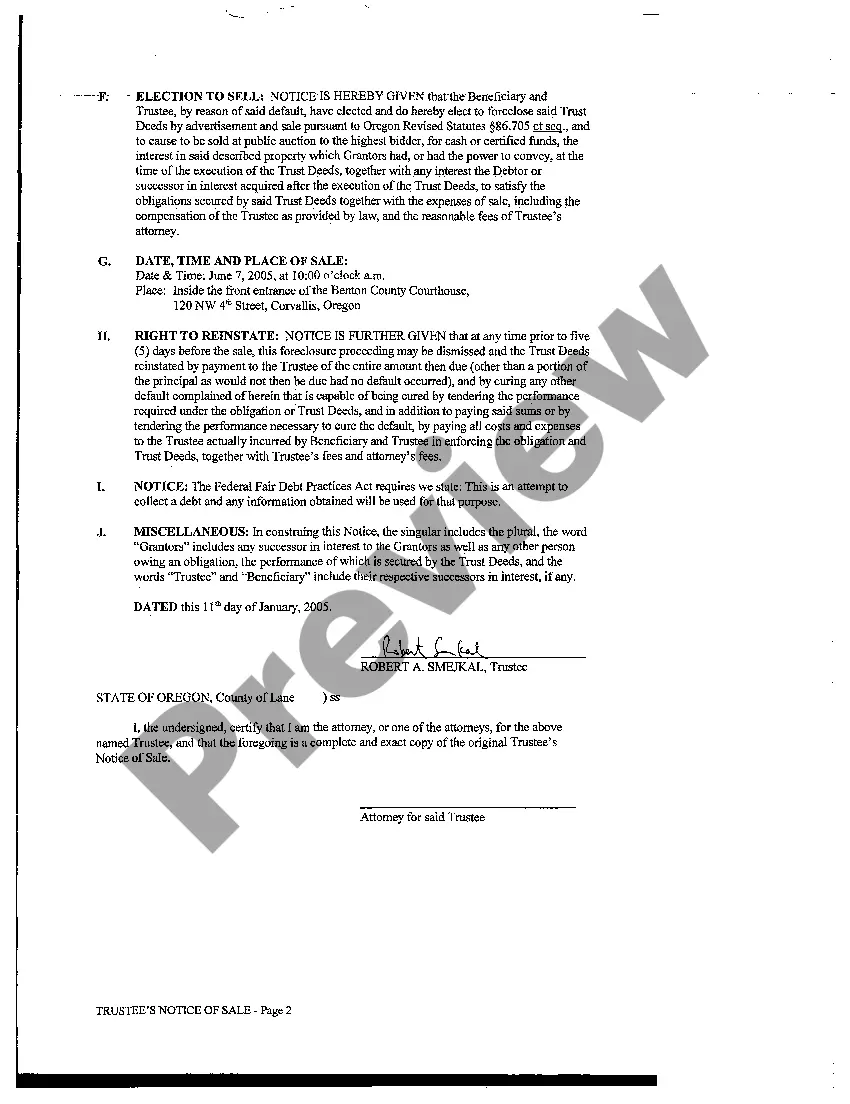 Preview Affidavit of Mailing Trustee's Notice of Sale