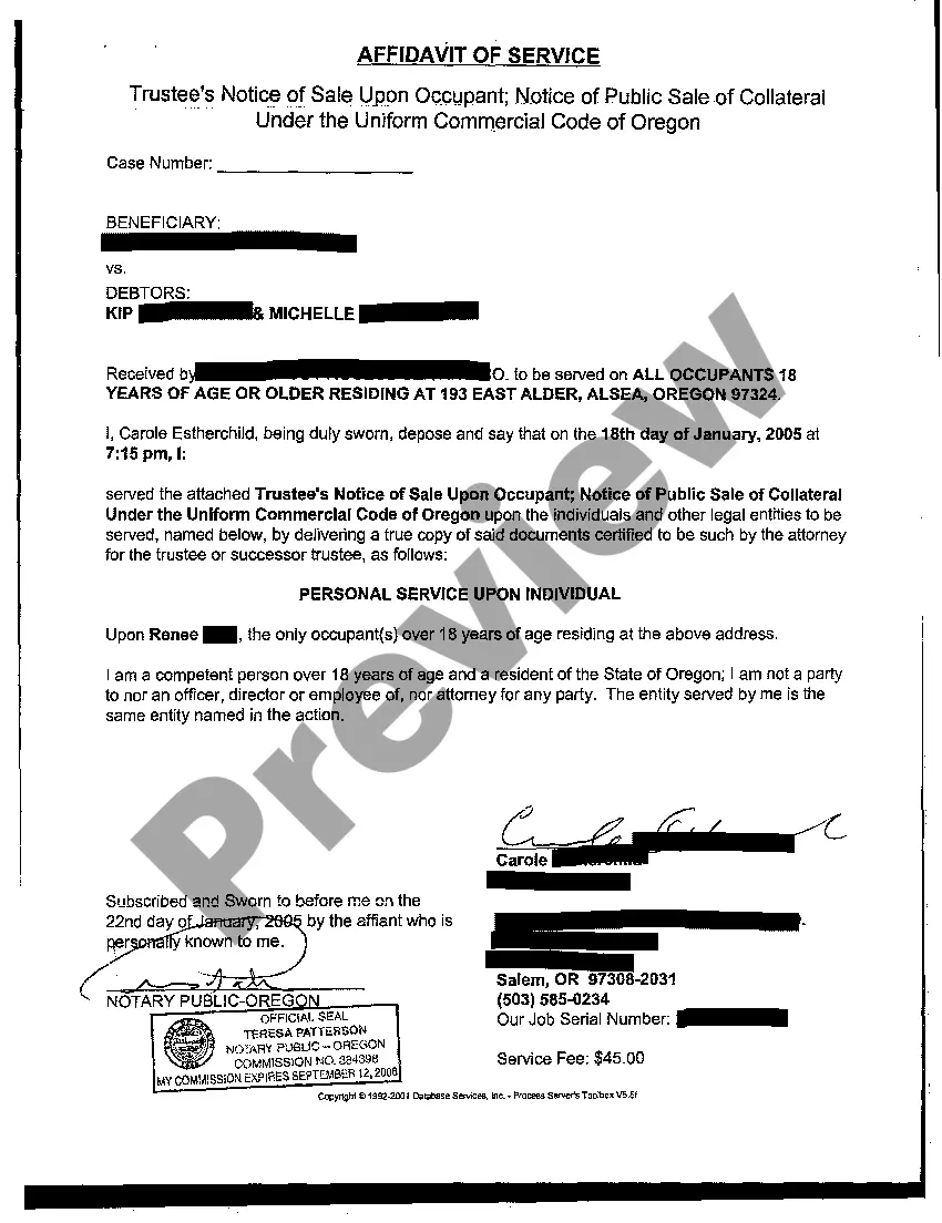Preview Affidavit of Mailing Trustee's Notice of Sale