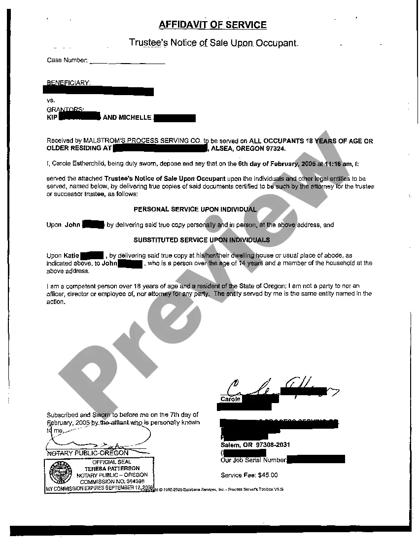 Preview Affidavit of Mailing Trustee's Notice of Sale