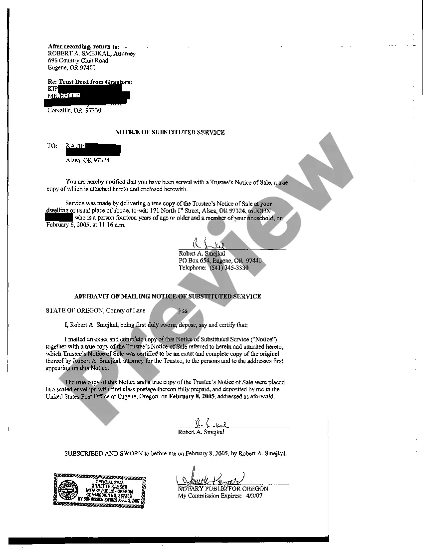 Preview Affidavit of Mailing Trustee's Notice of Sale