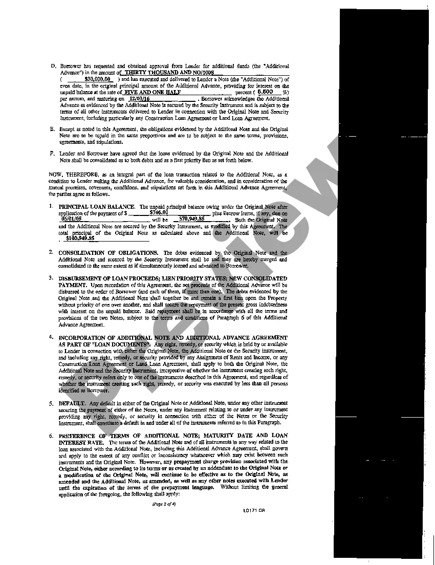 Preview Additional Advance Agreement