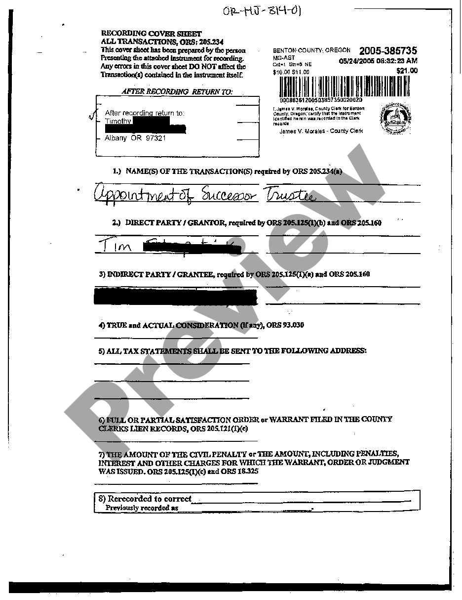 Appointment Of Successor Trustee Oregon Withholding Form US Legal Forms