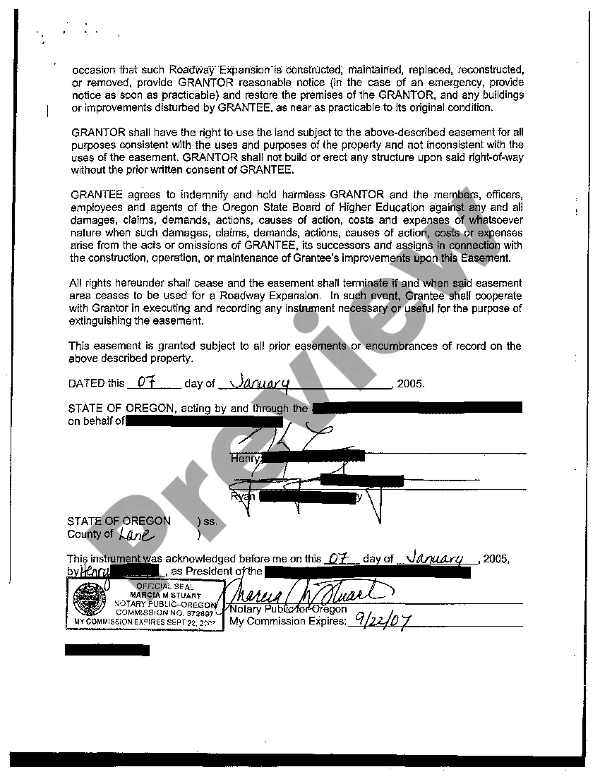 Preview Easement from State to City for Roadway Expansion