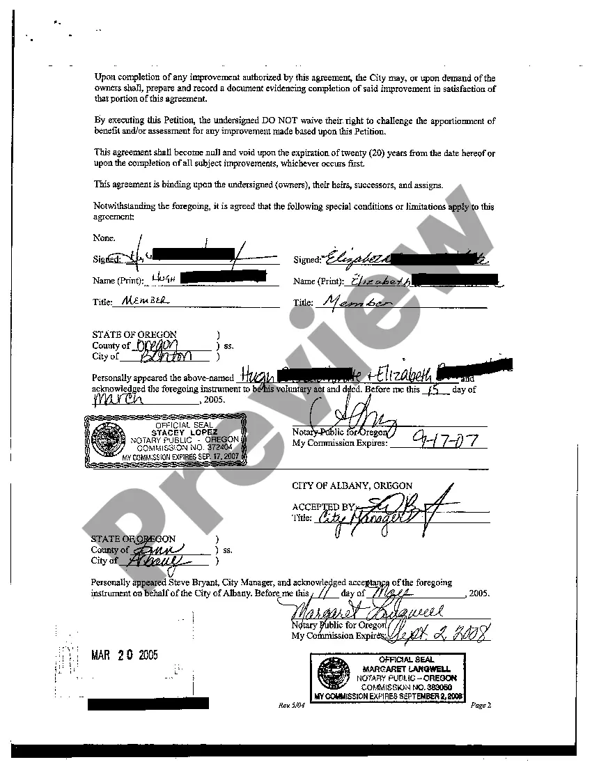 Preview Petition for Improvements and Waiver of Remonstrance Agreement