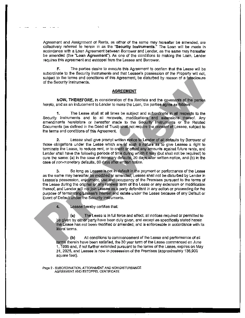 Get Subordination, Attornment and Nondisturbance Agreement and Estoppel Certificate Preview Subordination, Attornment and Nondisturbance Agreement and Estoppel Certificate