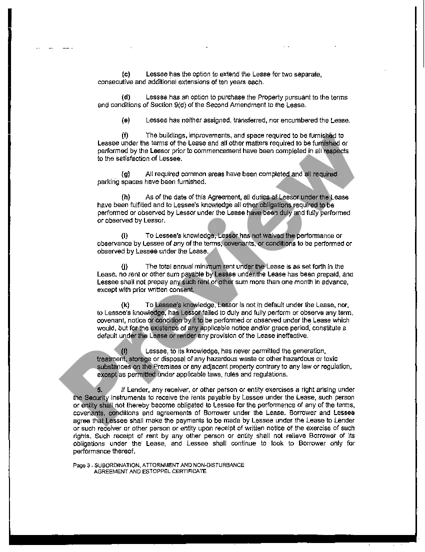 Get Subordination, Attornment and Nondisturbance Agreement and Estoppel Certificate Preview Subordination, Attornment and Nondisturbance Agreement and Estoppel Certificate