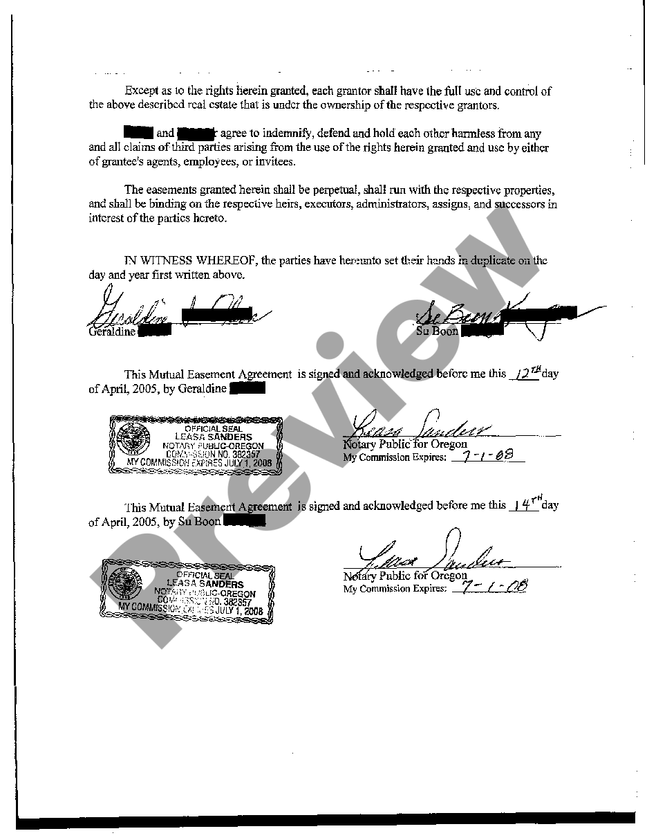 Oregon mutual easement agreement us legal forms