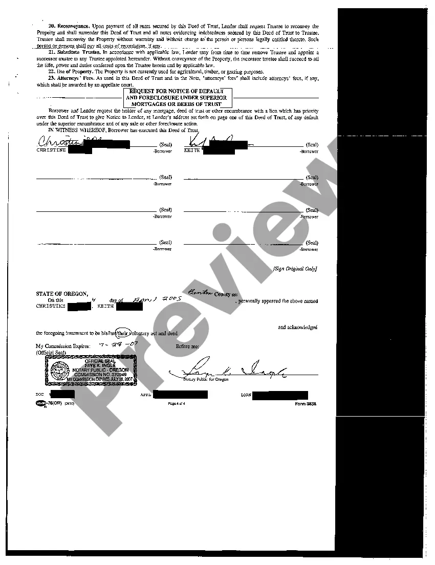 Preview Deed of Trust and Request for Notice of Default
