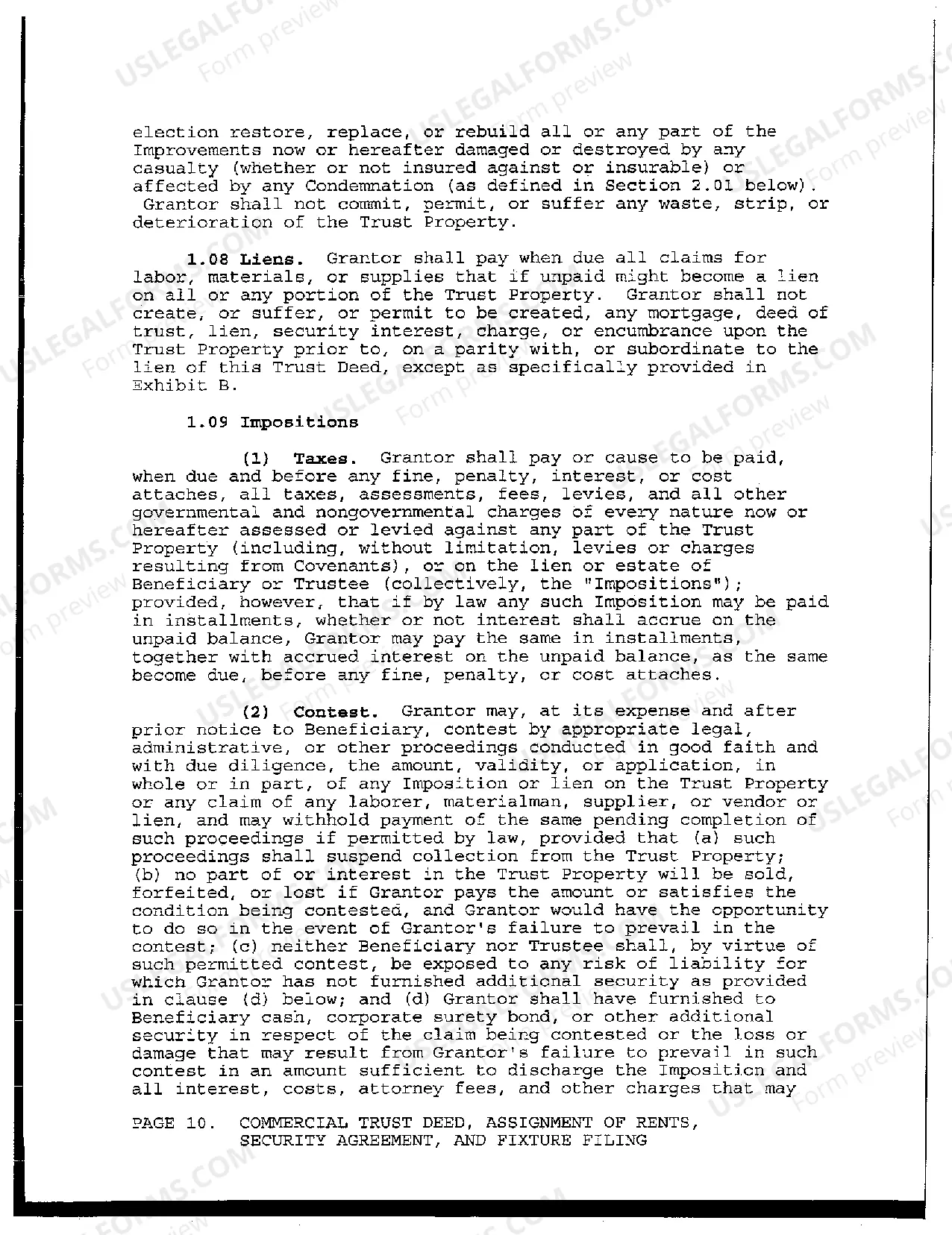 Preview Commercial Trust Deed, Assignment of Rents, Security Agreement, And Fixture Filing