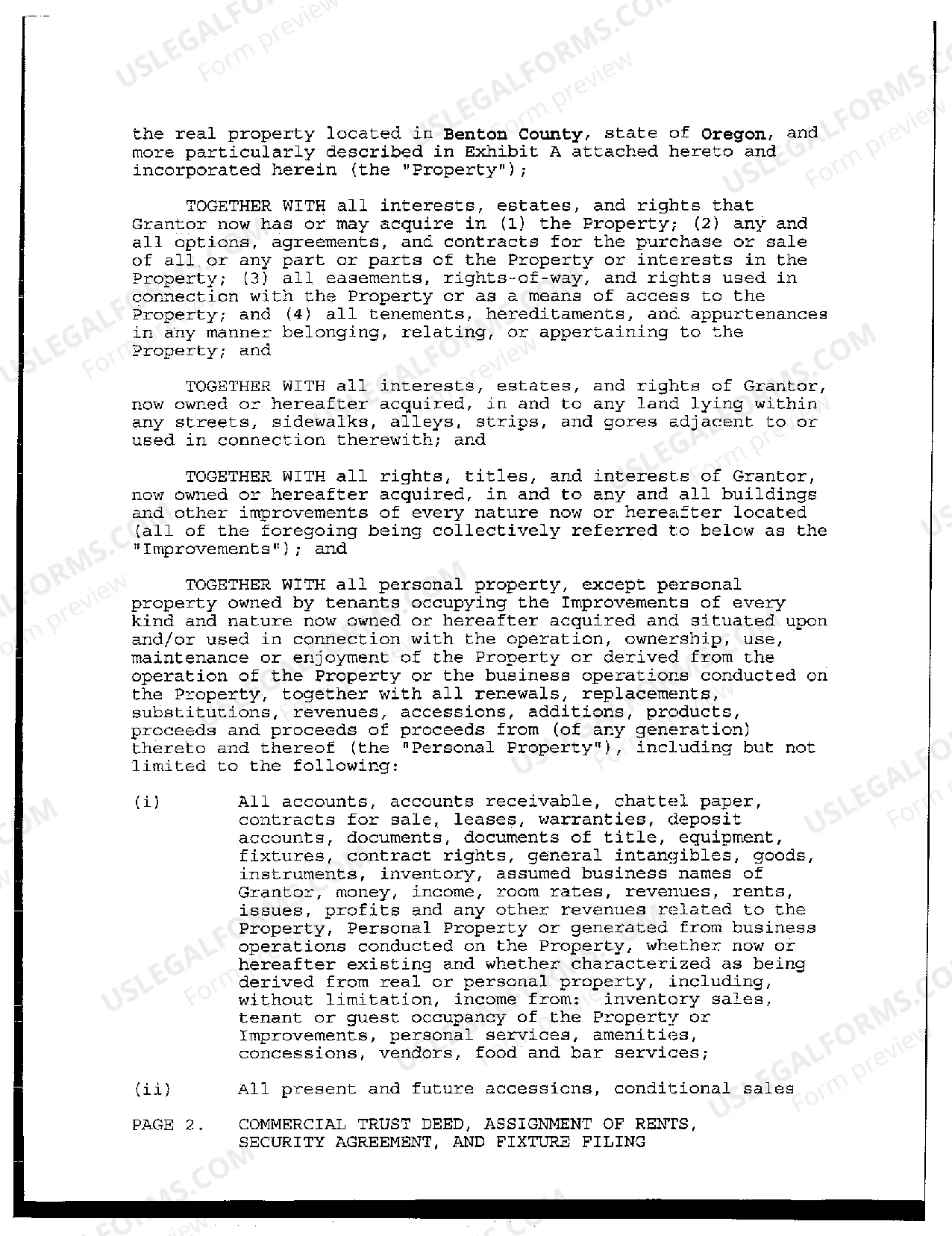 Preview Commercial Trust Deed, Assignment of Rents, Security Agreement, And Fixture Filing