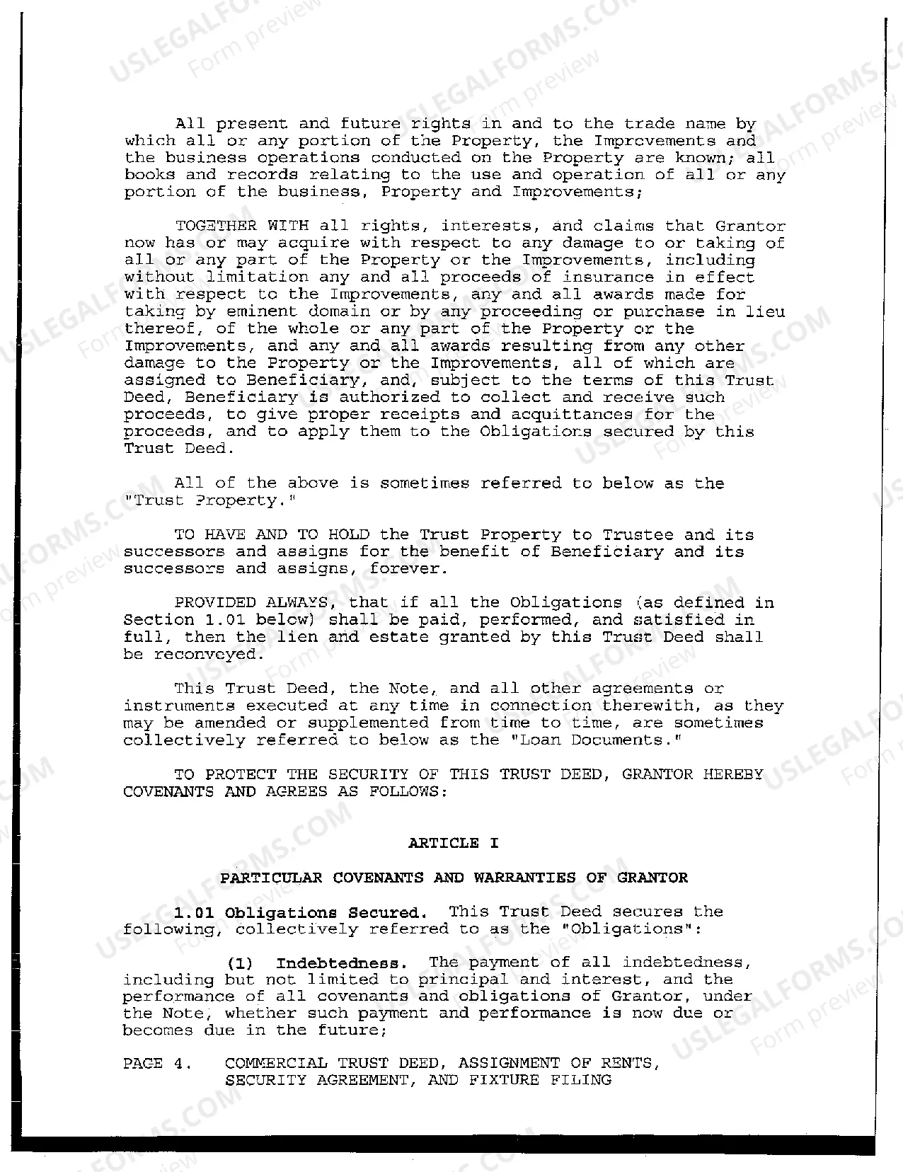 Preview Commercial Trust Deed, Assignment of Rents, Security Agreement, And Fixture Filing