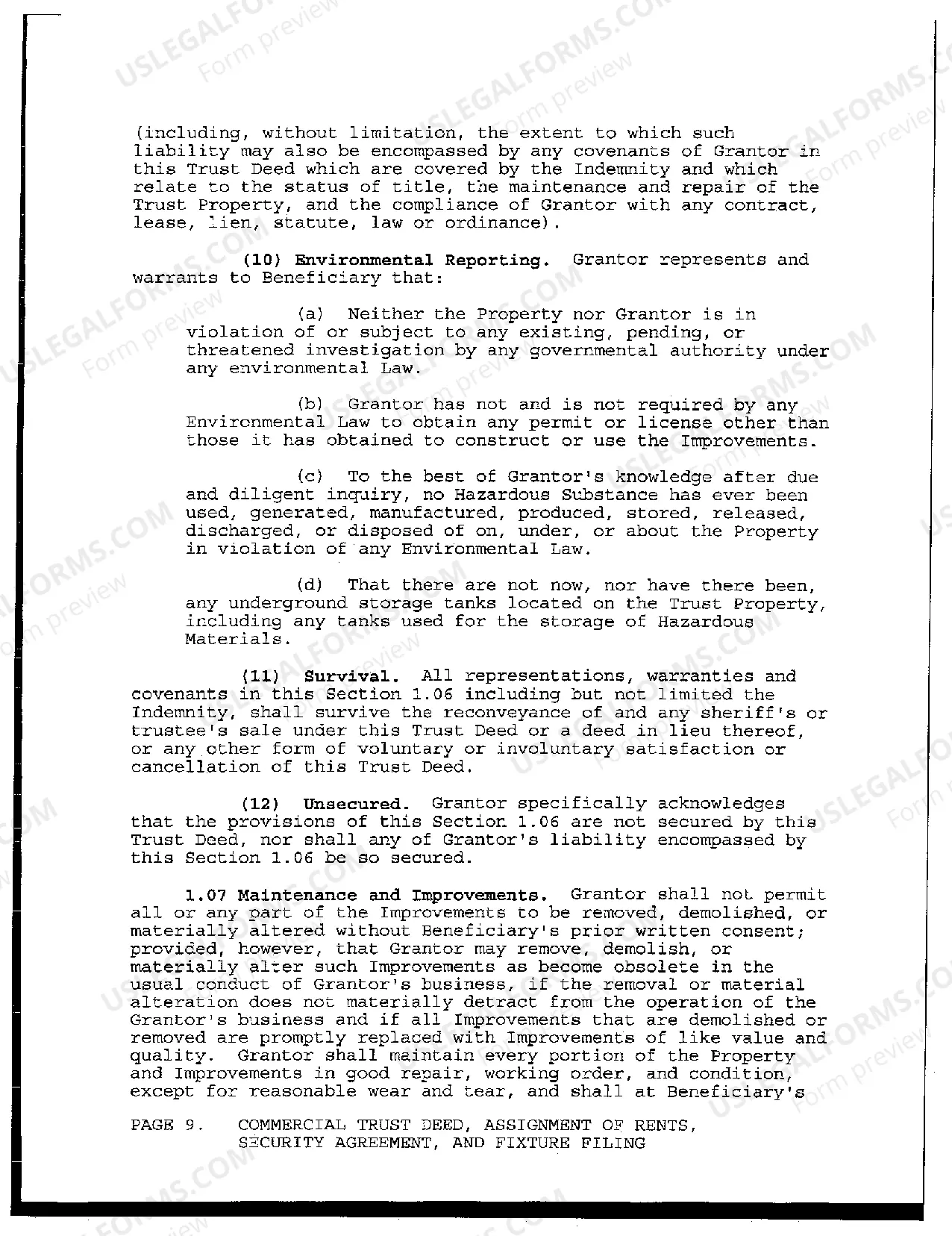 Preview Commercial Trust Deed, Assignment of Rents, Security Agreement, And Fixture Filing