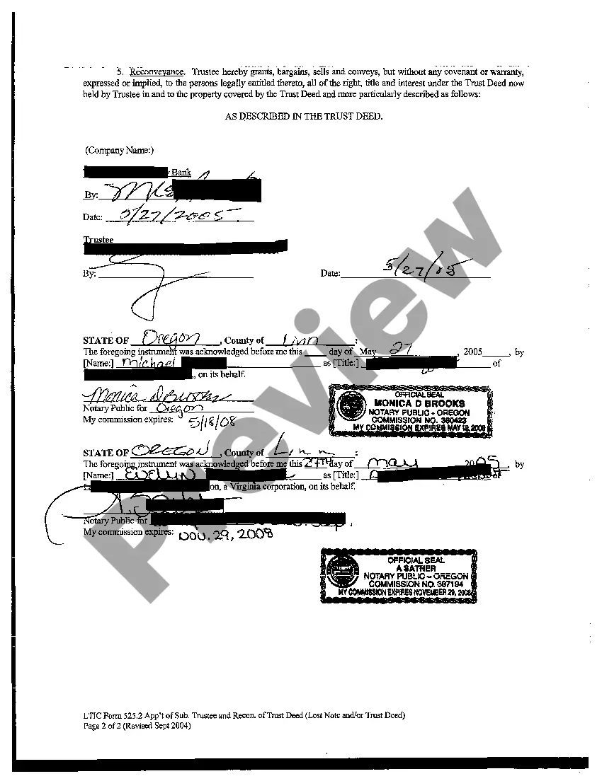 Get Appointment of Substitute Trustee and Reconveyance of Trust Deed Preview Appointment of Substitute Trustee and Reconveyance of Trust Deed