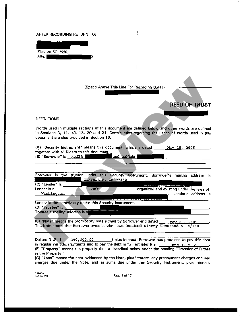 Bend Oregon Sample Deed of Trust US Legal Forms