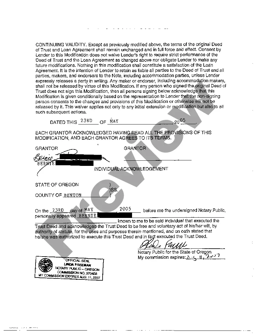 Preview Trust Deed Change or Modification Agreement
