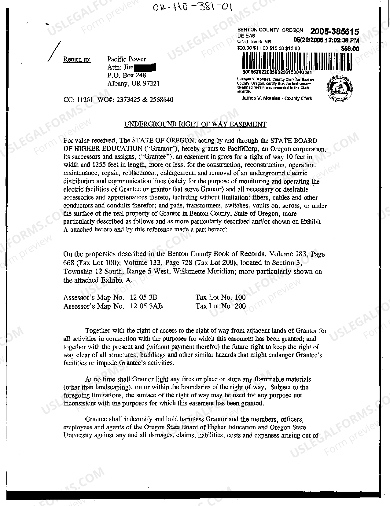 Hillsboro Oregon Underground Right of Way Easement US Legal Forms