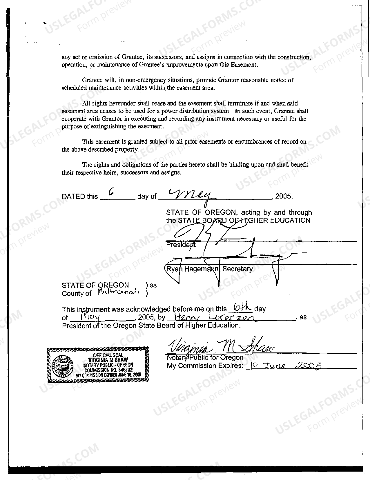 Hillsboro Oregon Underground Right of Way Easement US Legal Forms