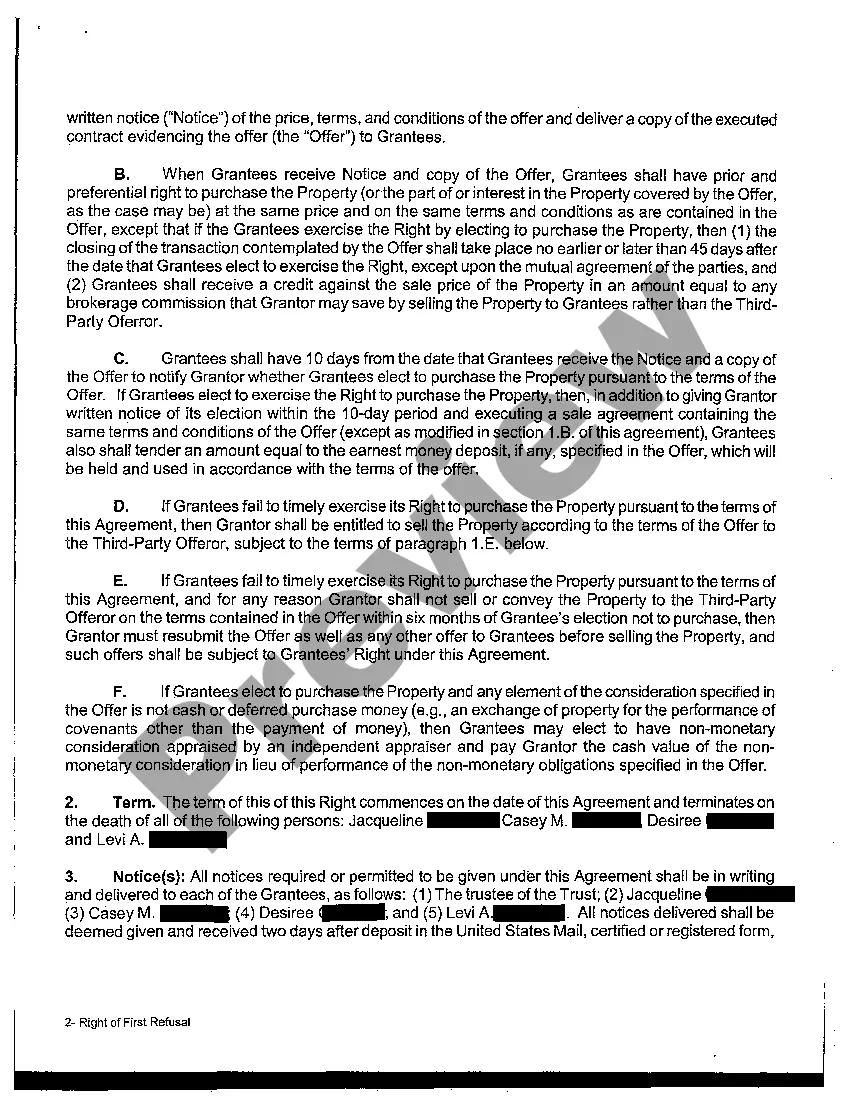 Get Right of First Refusal Preview Right of First Refusal