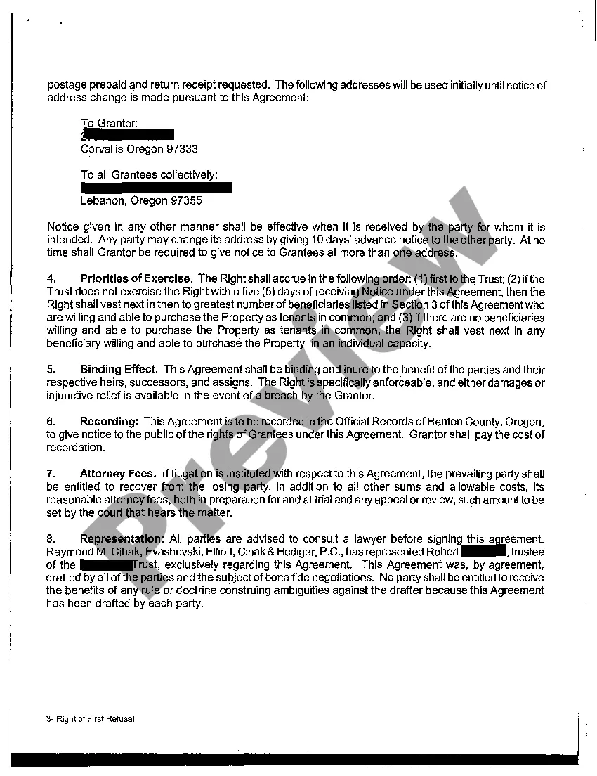 Get Right of First Refusal Preview Right of First Refusal