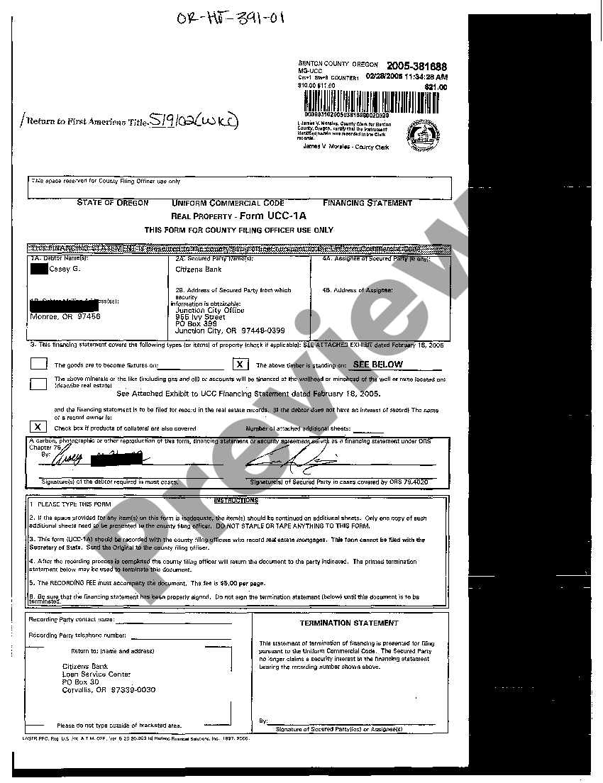 Oregon Real Property Form UCC1A US Legal Forms
