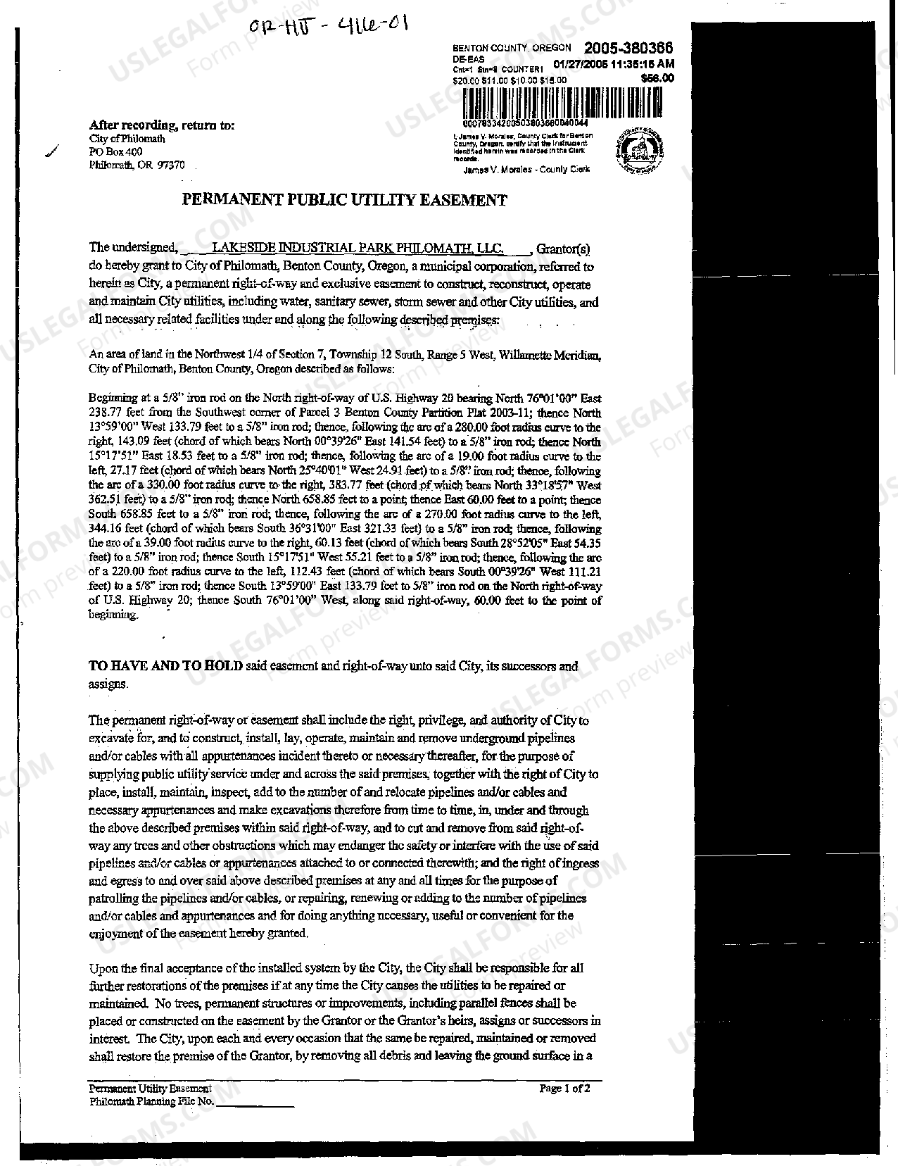 Oregon Permanent Public Utility Easement | US Legal Forms