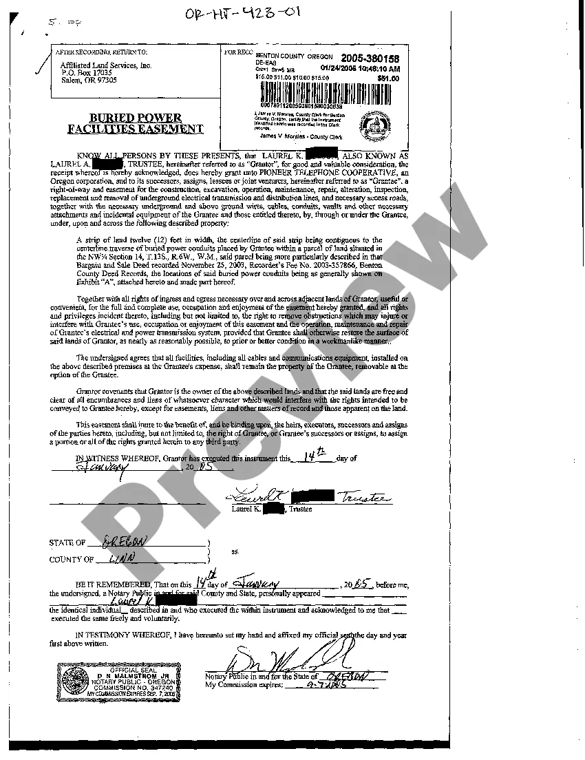 Preview Buried Power Facilities Easement